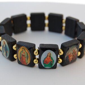 Saints Bracelet,Catholic Christian Bracelet,Wood Bracelet,Wooden